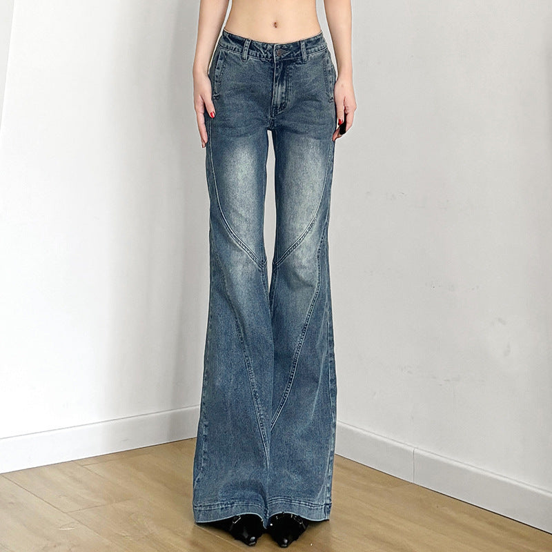 Damen klassische Flared Jeans mit hoher Taille und ausgefranstem Saum Echo Archiv