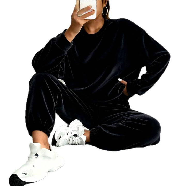 Damen Kuscheliges Velours-Lounge-Set mit Oversize-Sweatshirt und Joggerhose Echoarchiv