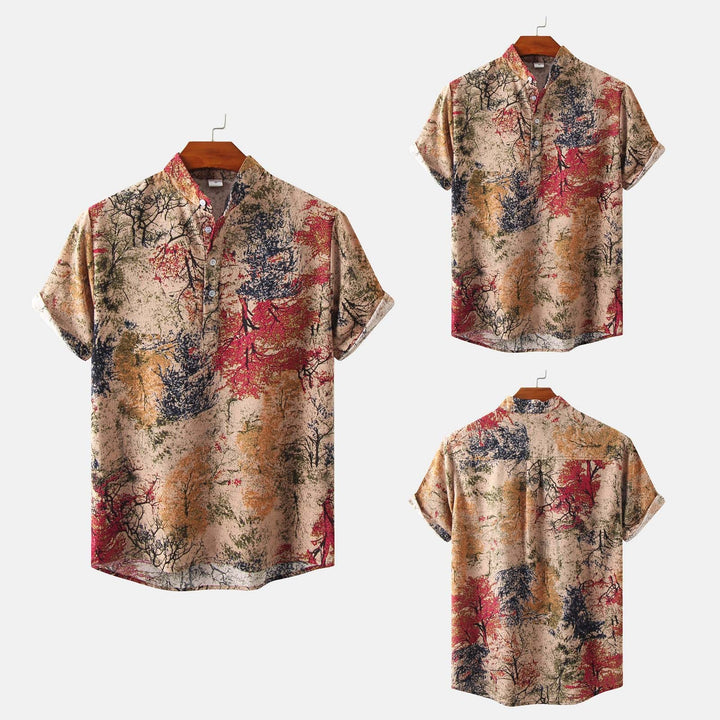 Herren Kurzarmhemd mit floralem Design und bequemem Henley-Ausschnitt Echoarchiv