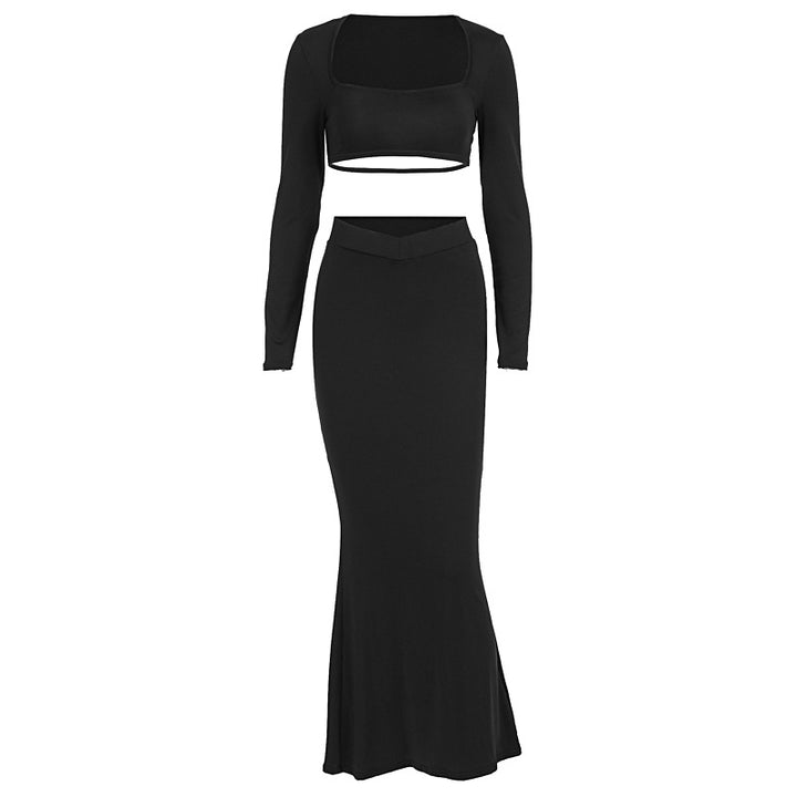Damen Elegantes Set aus Crop-Top und Maxirock mit transparentem Detail Echo Archiv