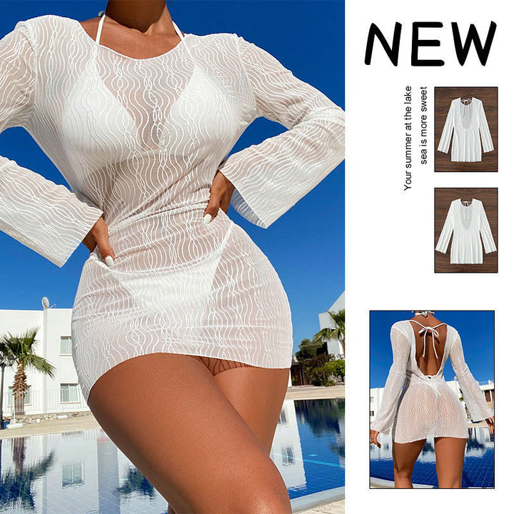 Damen Strandkleid mit langen Ärmeln und modischem Wickeldetail Echo Archiv