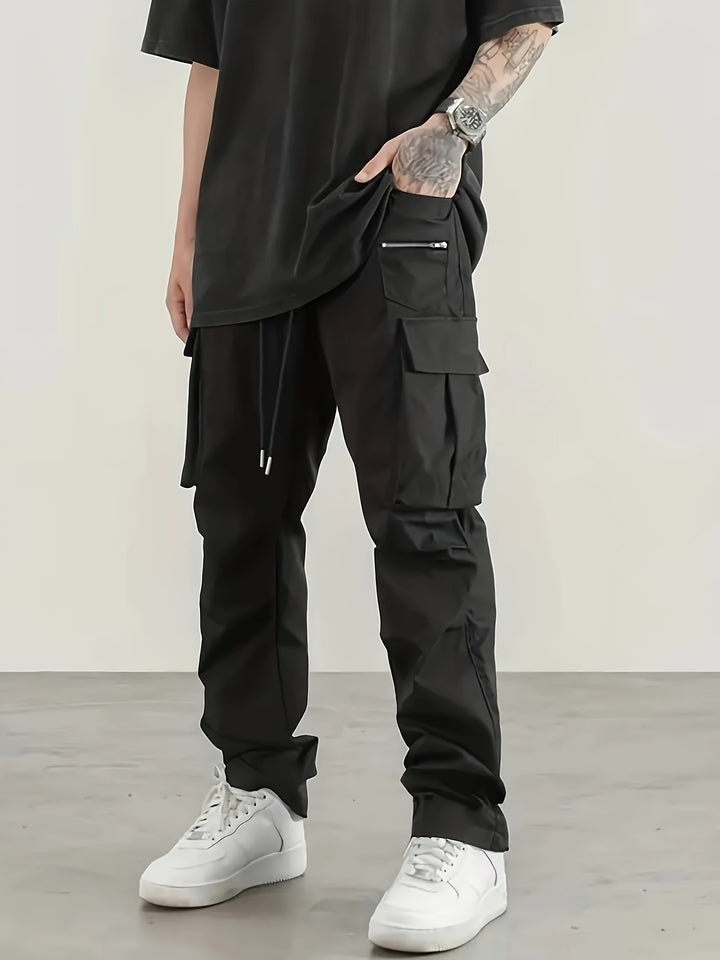 Herren utilitaristische Cargohose mit Reißverschluss‑Tasche, Klappen & Kordelbund Echo Archiv