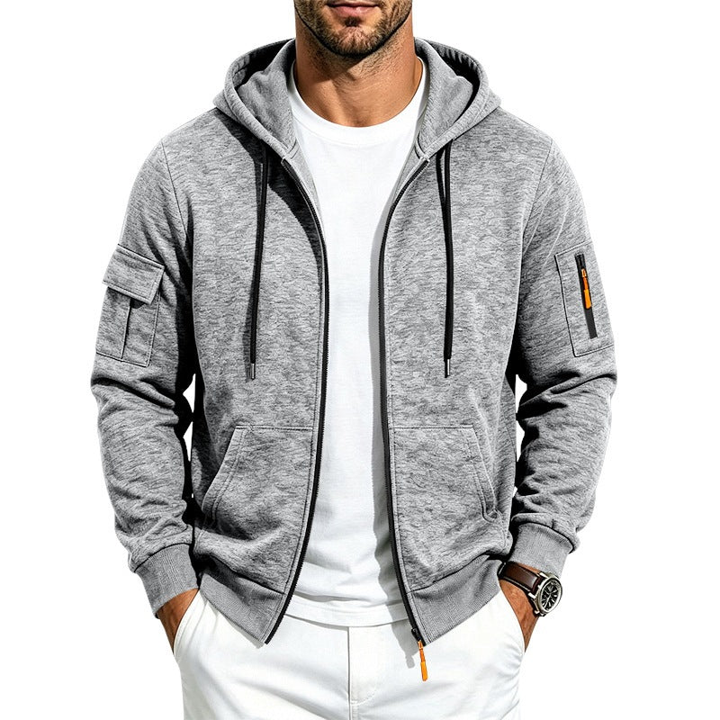 Herren Kapuzen-Sweatjacke mit Reißverschluss und Ärmel-Tasche – Cavarno
