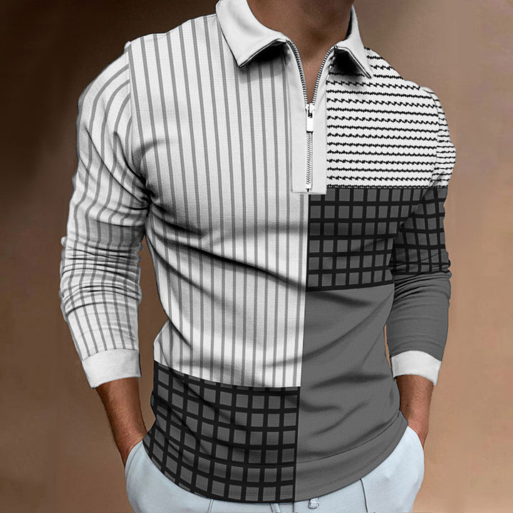 Herren Langarm Polohemd mit modernem Patchwork-Design Echoarchiv