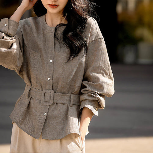 Damen Modische Oversized-Bluse mit Gürtel Echoarchiv