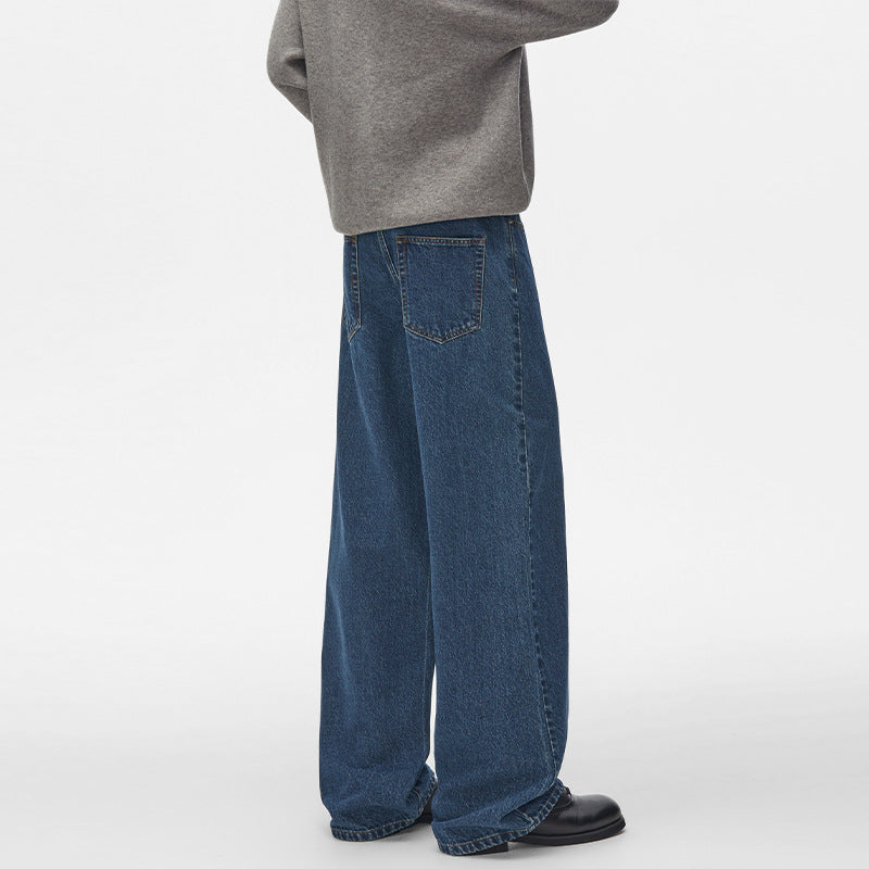 Herren Extraweite hochgeschnittene Denimhose mit ultralangem Saum und geradem Bein Echo Archiv