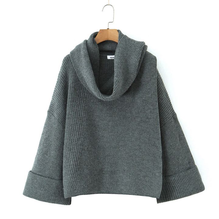 Damen Boxy-Cropped Grobstrick-Pullover mit voluminösem Schalkragen Echo Archiv