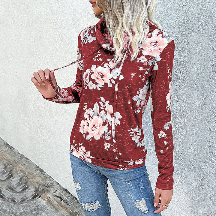 Damen Schlauchkragen-Sweatshirt mit floralem Alloverprint und Kordelzug Echoarchiv