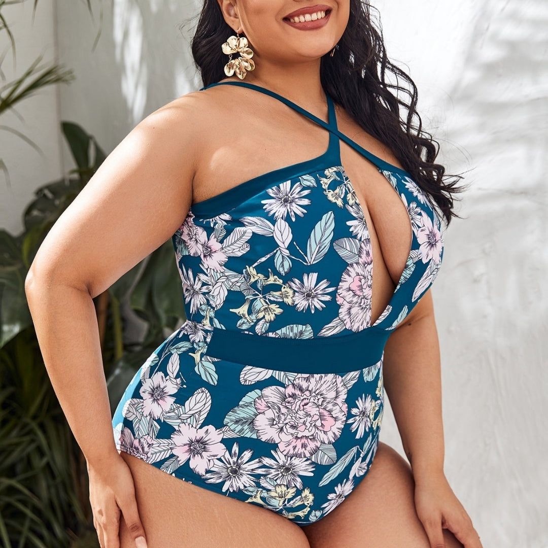 Damen Einteiler Badeanzug mit transparenten Einsätzen und floralem Design Echo Archiv