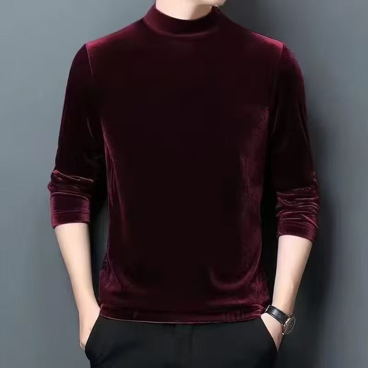 Herren Feiner Samt-Halbrollkragenpullover Slim-Fit Echoarchiv
