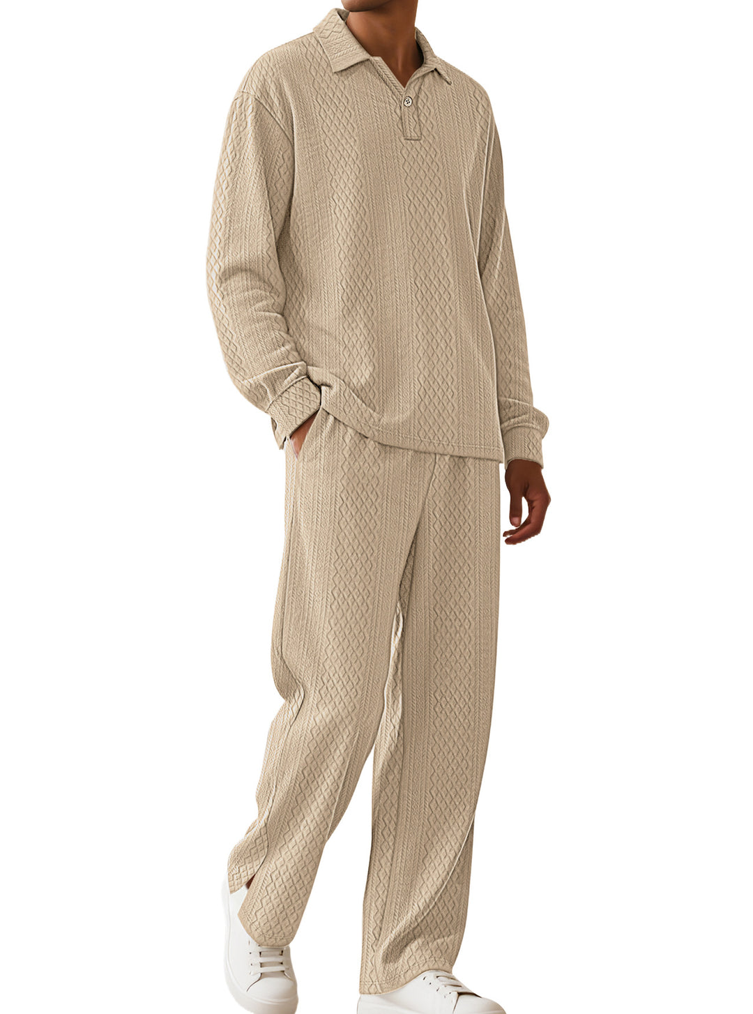 Herren lässiger Strickanzug mit strukturiertem Design und Knopfleiste Echoarchiv