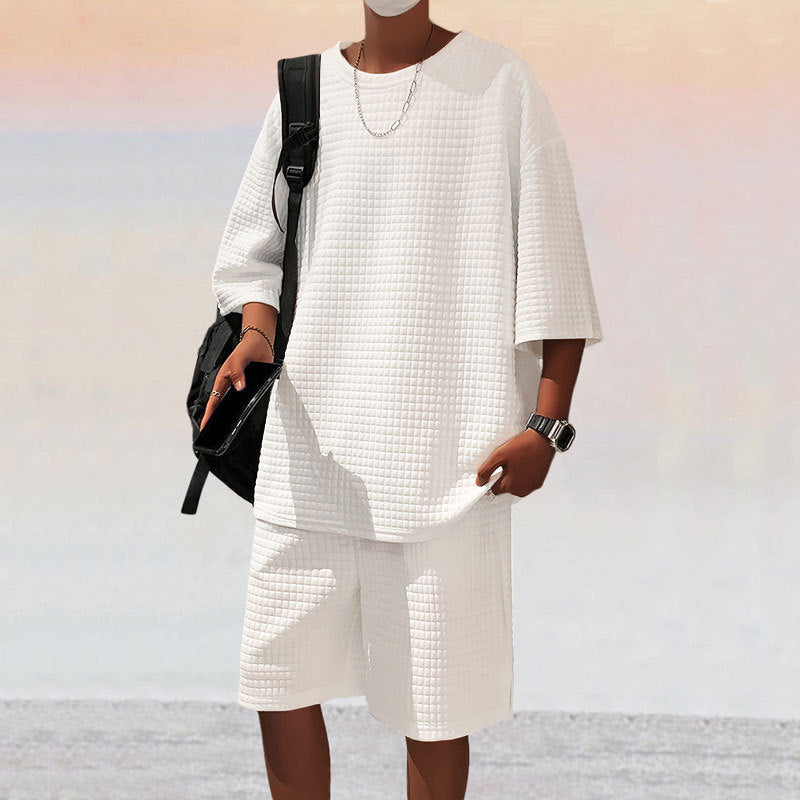 Herren oversized Freizeitsatz mit strukturiertem Oberteil und Shorts Echoarchiv
