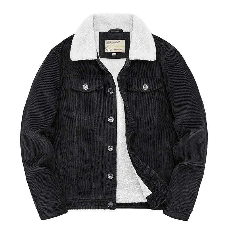 Herren Kord-Workerjacke mit durchgehendem Teddyfutter, Hemdkragen und Brusttasche Echoarchiv