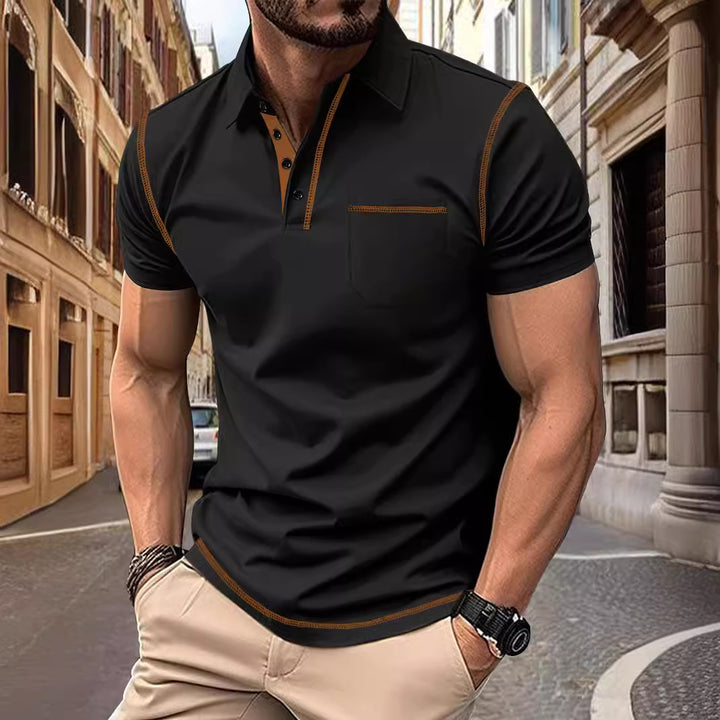 Herren Poloshirt mit dekorativen Kontrastnähten und Brusttasche Echoarchiv