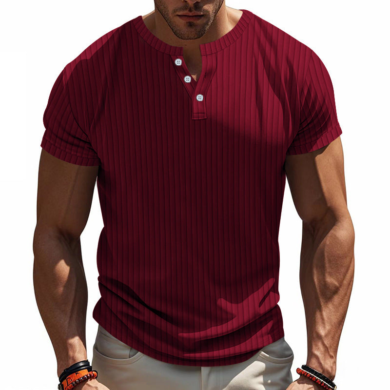 Herren Kurzarm Henley-Shirt mit Streifenmuster und praktischen Knöpfen Echoarchiv