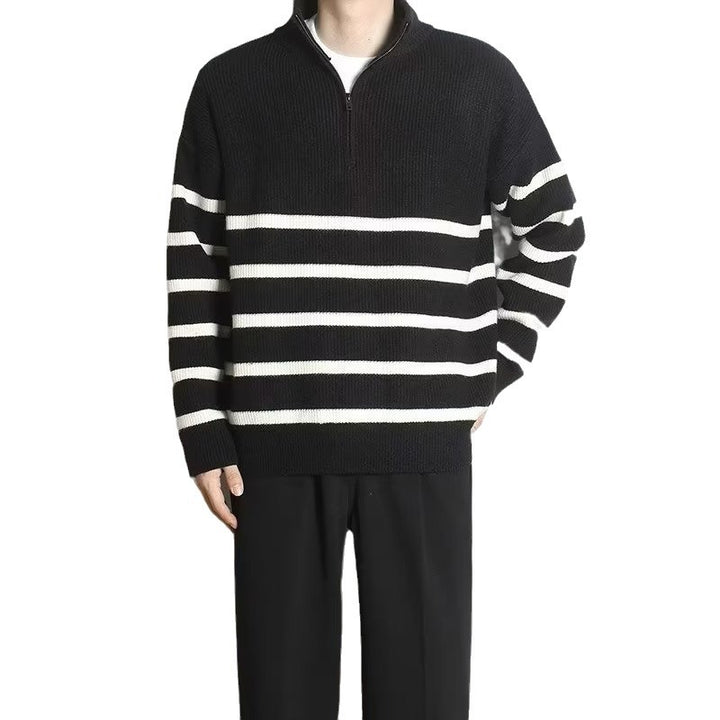 Herren Grobstrickpullover mit Zipper und Streifen Echo Archiv