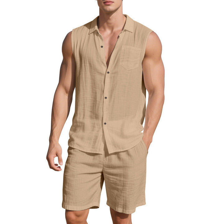 Herren lässiges Sommer-Outfit mit Hemd ohne Ärmel und Shorts Echoarchiv