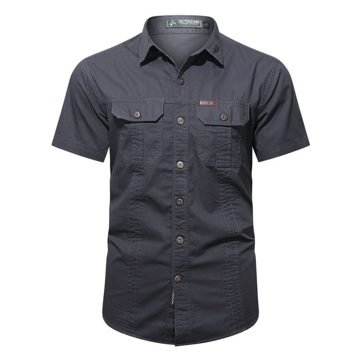Men's short-sleeve utility shirt with dual flap chest pockets and reinforced stitching – Arvello