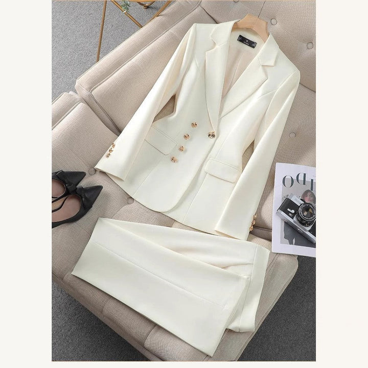 Damen Elegantes Blazer- und Hosen-Set mit goldenen Knopfdetails Echoarchiv