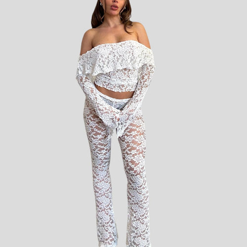 Damen Spitzen-Crop-Top mit weitem Ärmel und passenden Hose Echo Archiv