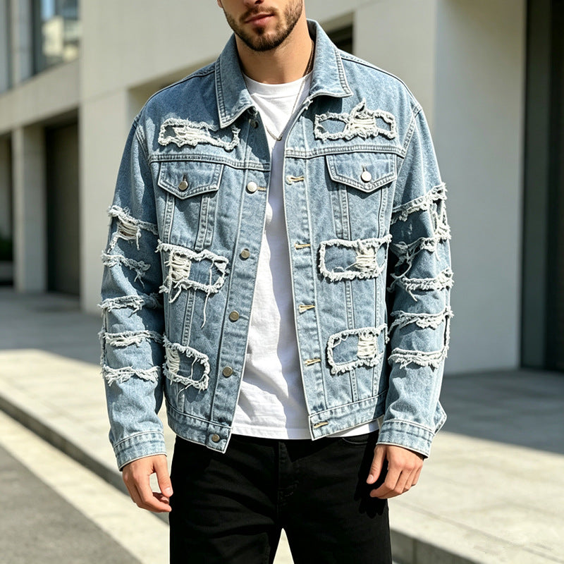 Herren Lässige Destroyed Jeansjacke Echoarchiv