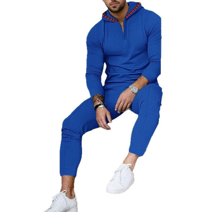 Herren nan Slim-Fit Waffel-Strick Kapuzen-Set mit Halbzip, kontrastgefütterter Kapuze und tapered Jogginghose Echo Archiv