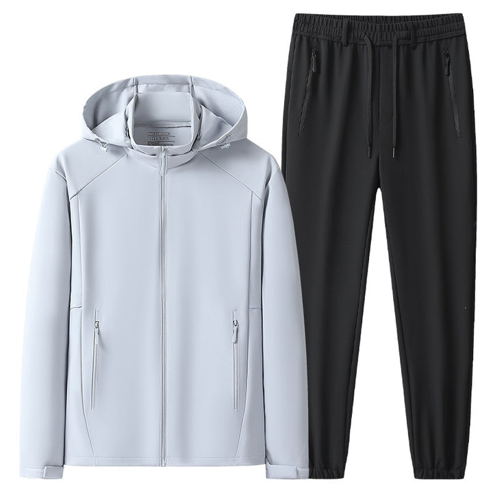 Herren Wetterfester Softshell-Trainingsanzug mit Kapuzen‑Zipjacke, Reißverschluss‑Taschen & konischer Jogginghose Echoarchiv