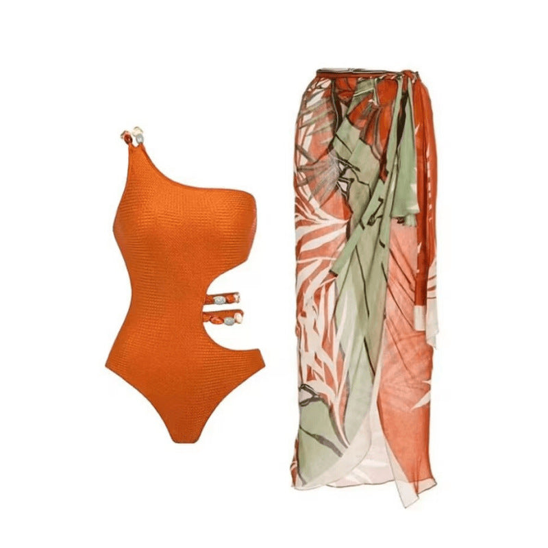 Damen Badeanzug-Set mit asymmetrischem Oberteil und elegantem Sarong Echo Archiv