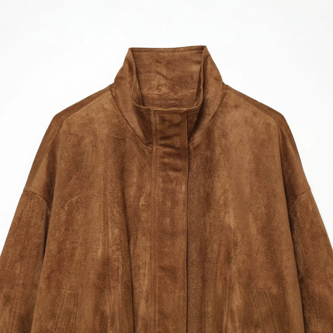 Damen Kurz geschnittene Oversize-Suede-Blousonjacke mit Stehkragen Echo Archiv