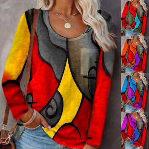 Damen Langarmshirt mit abstraktem Farbstreifenprint und lockerem Schnitt Echoarchiv