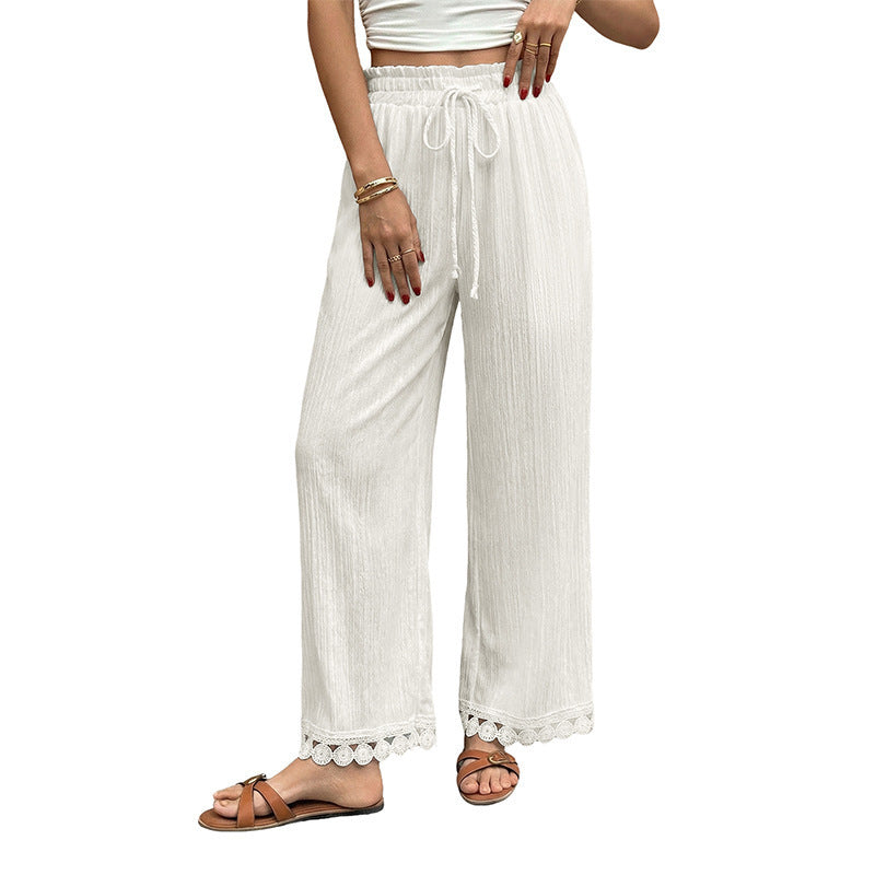 Damen Weite Sommerhose mit Spitzenabschluss Echo Archiv