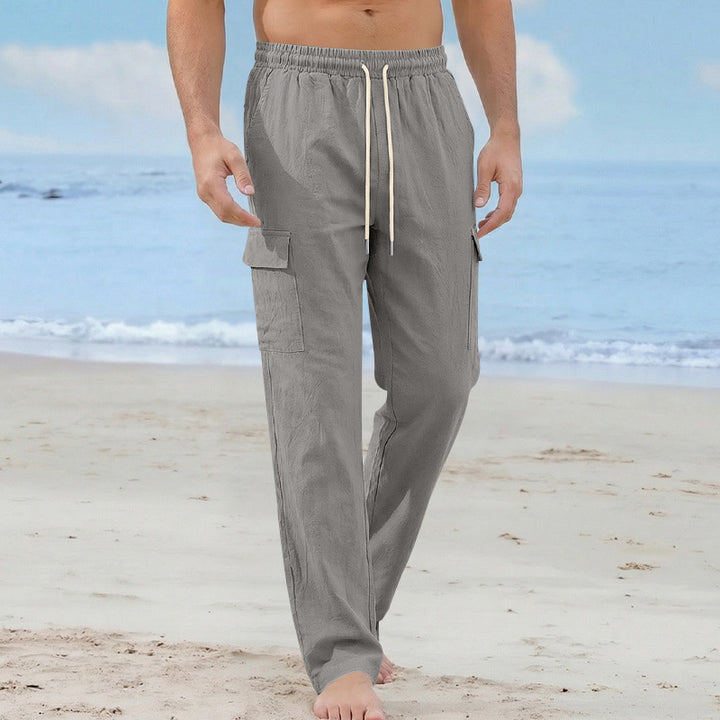 Herren Cargo-Strandhose aus Leinenmix mit elastischem Bund und Kordelzug – Bravaro