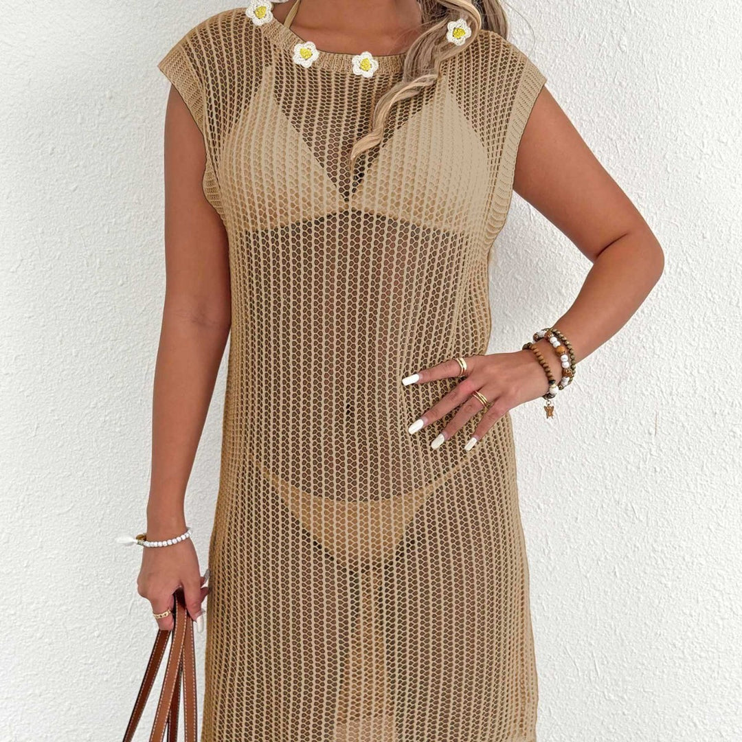 Damen luftiger Netzstrandkleid mit Fransen Echo Archiv
