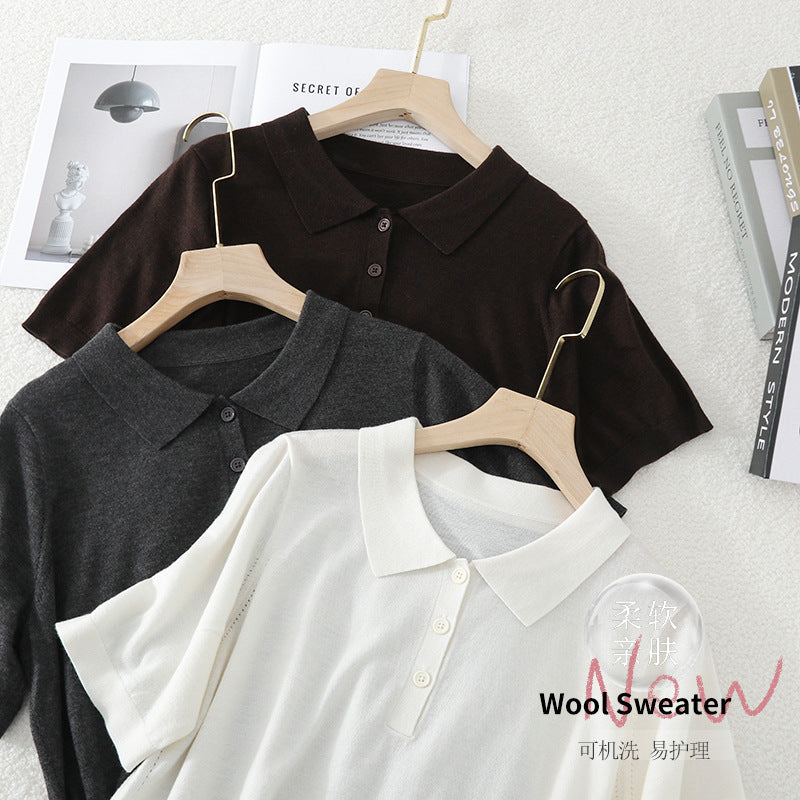 Damen Kurzarm Feinstrick-Poloshirt mit Knopfleiste Echo Archiv