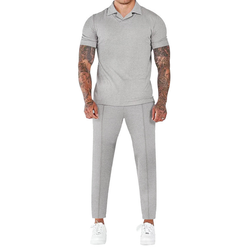 Herren elegantes Kurzarm-Hemd- und Hose-Set mit strukturiertem Design und komfortabler Passform Echoarchiv