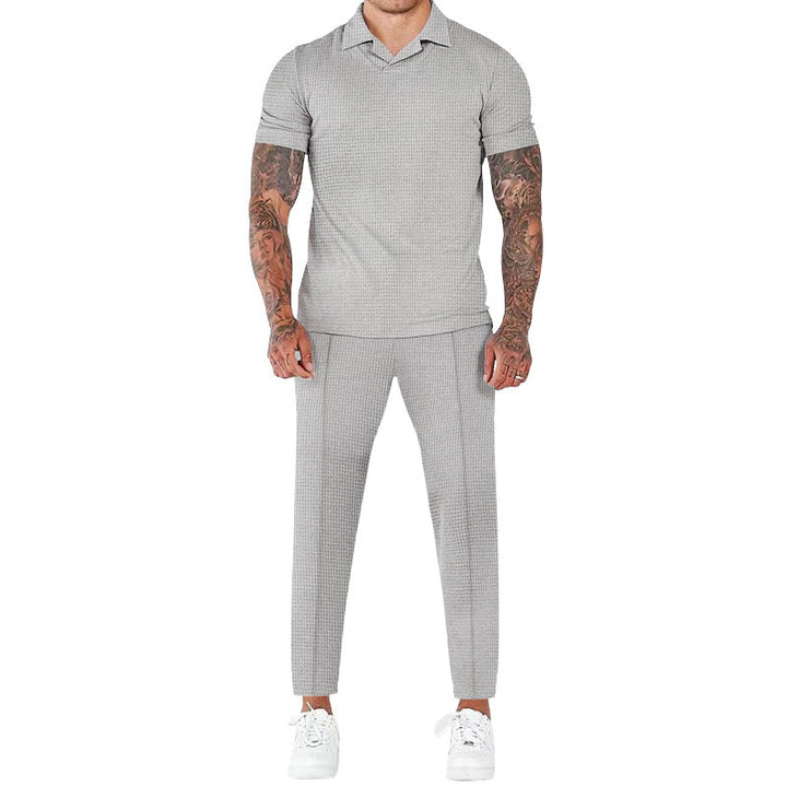 Herren elegantes Kurzarm-Hemd- und Hose-Set mit strukturiertem Design und komfortabler Passform Echoarchiv