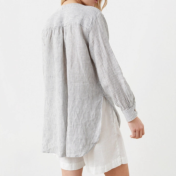 Damen Leichtes gestreiftes Tunika-Bluse mit Stehkragen und hohem Saum – Avérine