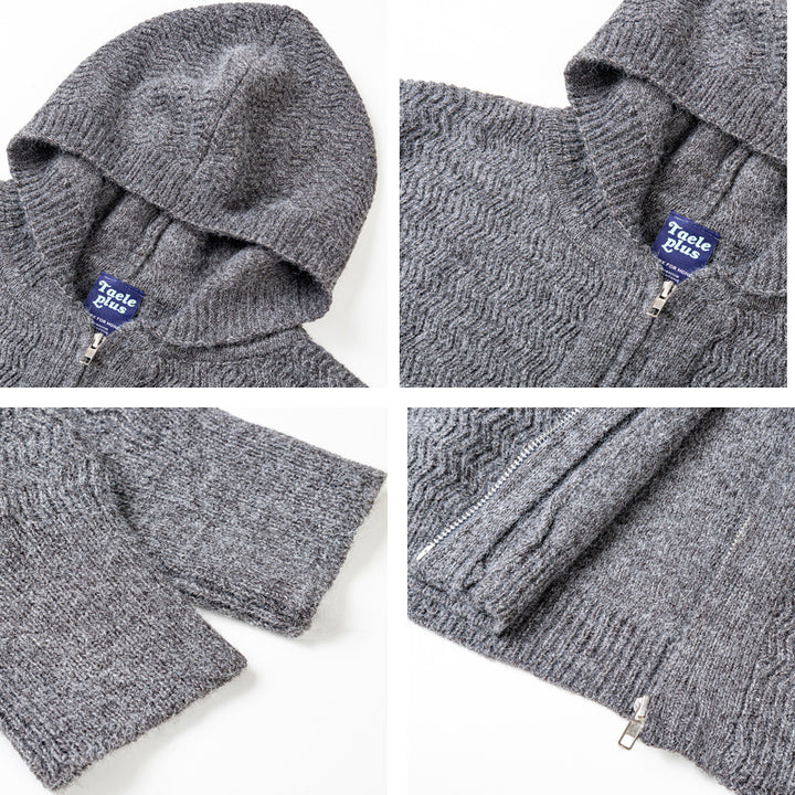 Unisex Strick-Kapuzenjacke mit Strukturmuster und durchgehendem Reißverschluss Echo Archiv