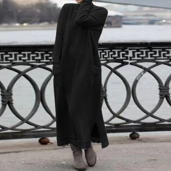 Damen nan langes Strickmaxikleid mit Seitenschlitzen und aufgesetzten Taschen Echo Archiv