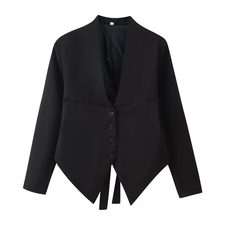 Damen 10+ asymmetrische taillierte Blazerjacke mit spitzem Saum und Knopfleiste Echo Archiv