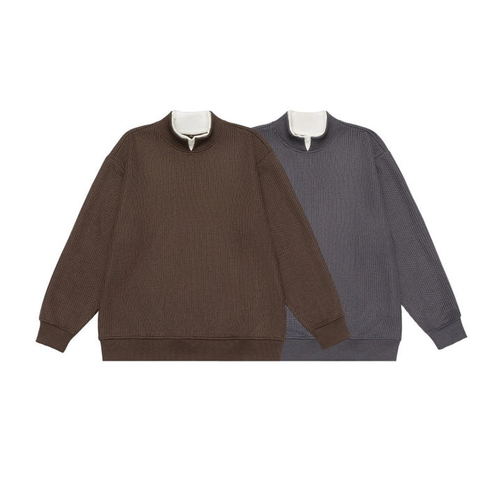 Unisex Feinstrukturiertes Mockneck-Sweatshirt mit Halbzip und eingearbeiteter Hemdblende Echoarchiv