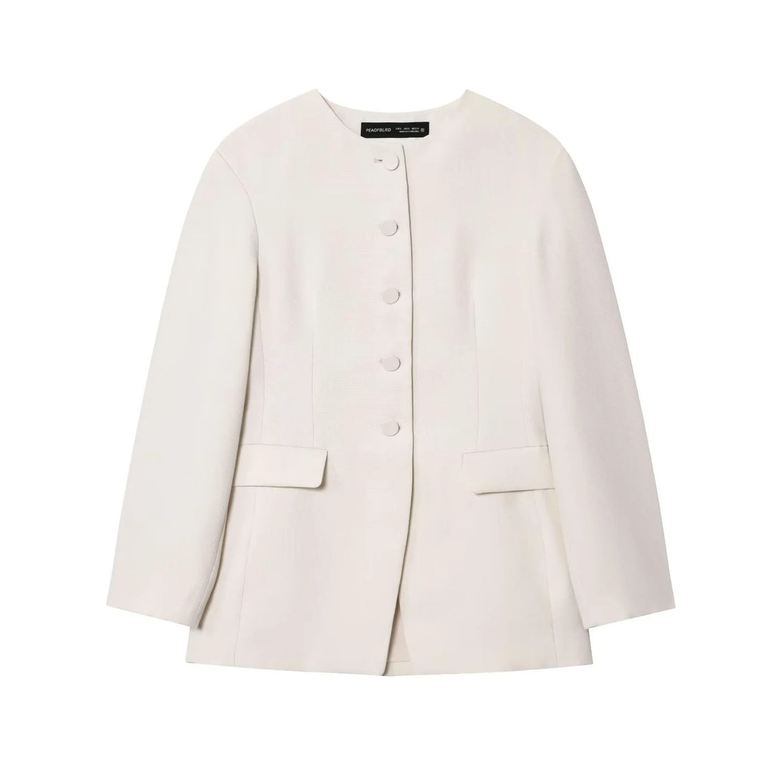 Damen taillierte Blazerjacke mit Rundhalsausschnitt, verdeckter Knopfleiste und Pattentaschen – Valéne