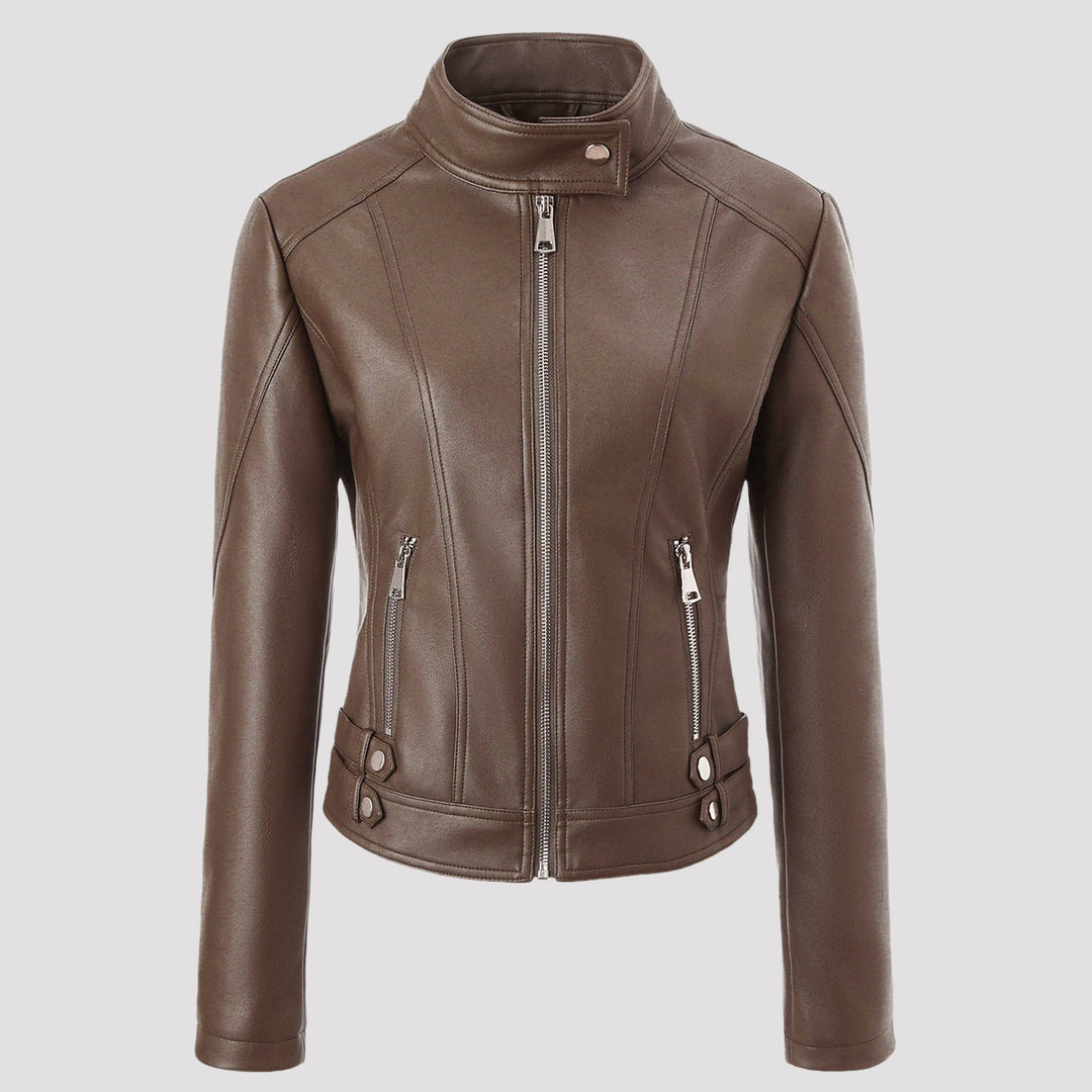 Damen Modische und figurbetonte Kunstlederjacke Echo Archiv