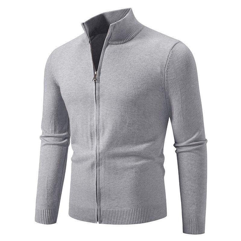 Herren nan schmal geschnittene Reißverschluss-Strickjacke mit geripptem Stehkragen und feinem Baumwollmix Echo Archiv
