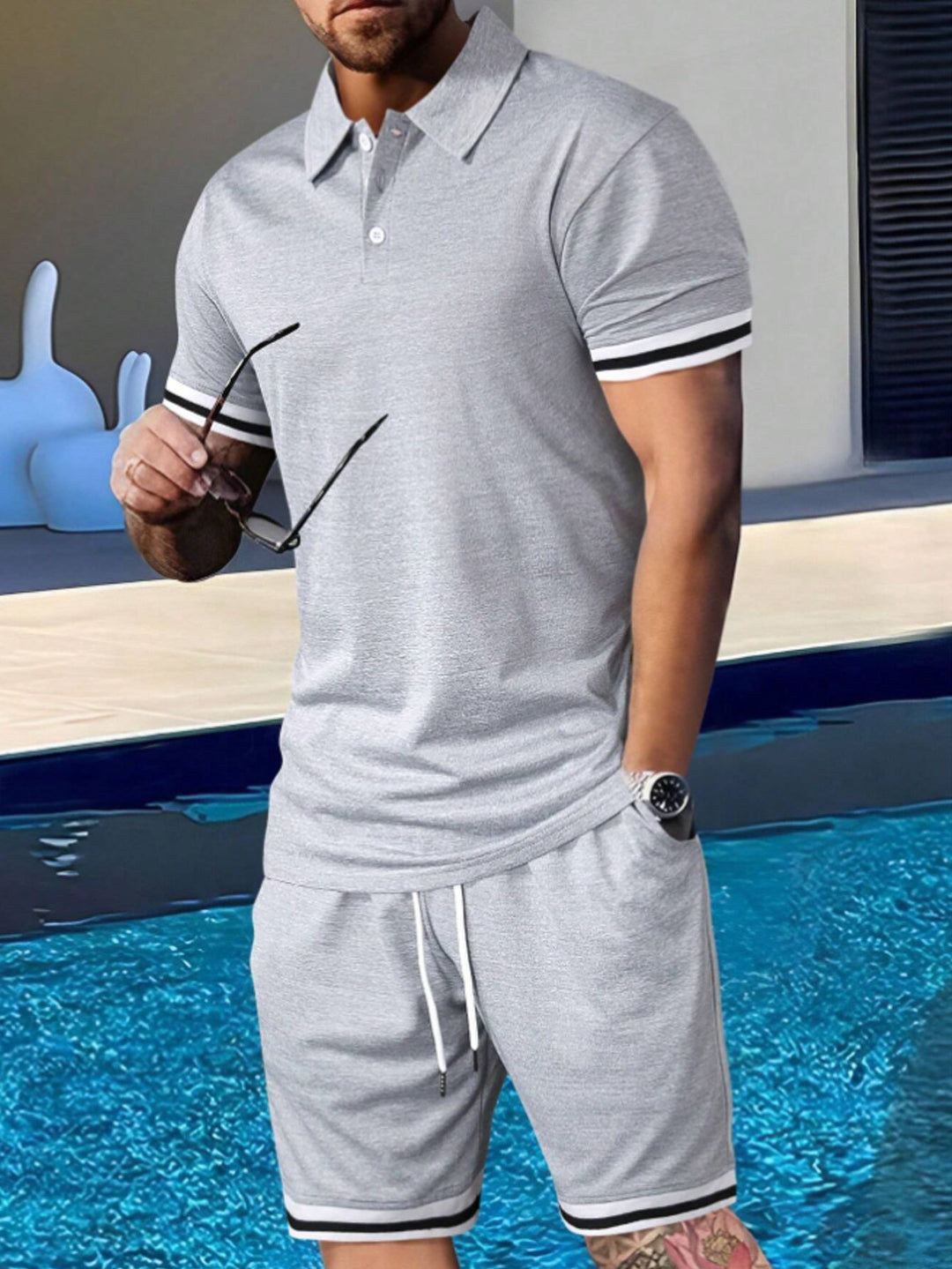 Herren sportliches Polo-Shirt und Shorts Set mit modernem Schnitt Echoarchiv
