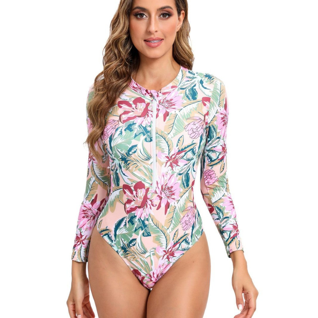 Damen Sportlicher Langarm-Badeanzug mit Reißverschluss und eleganten Mustern – Maréssa