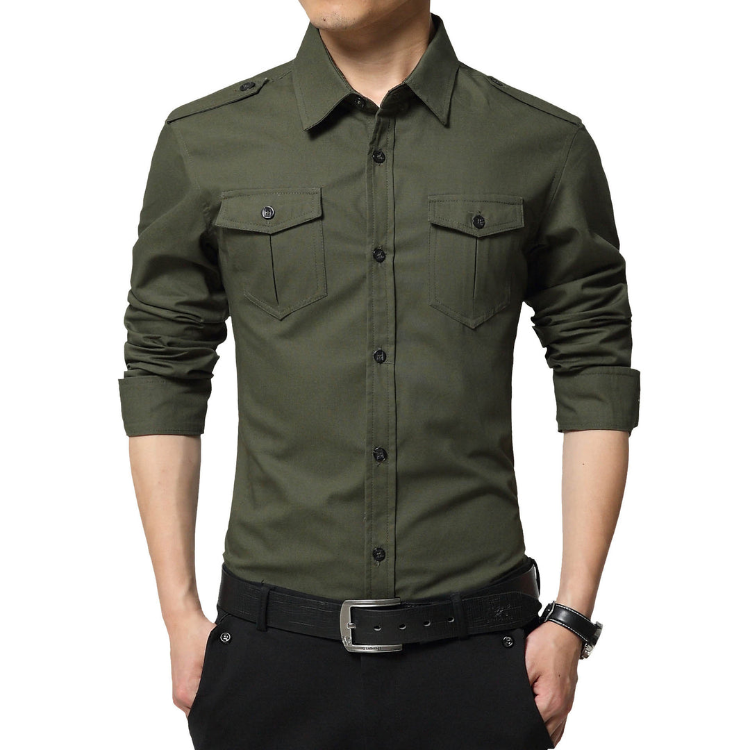 Herren Slim‑Fit Utility‑Hemd mit Schulterklappen und Pattentaschen Echo Archiv