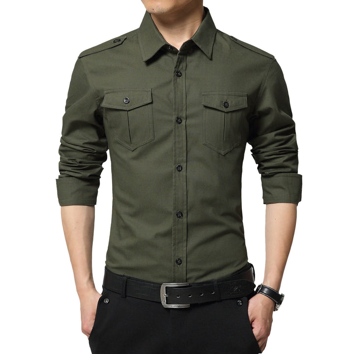 Herren Slim‑Fit Utility‑Hemd mit Schulterklappen und Pattentaschen Echo Archiv