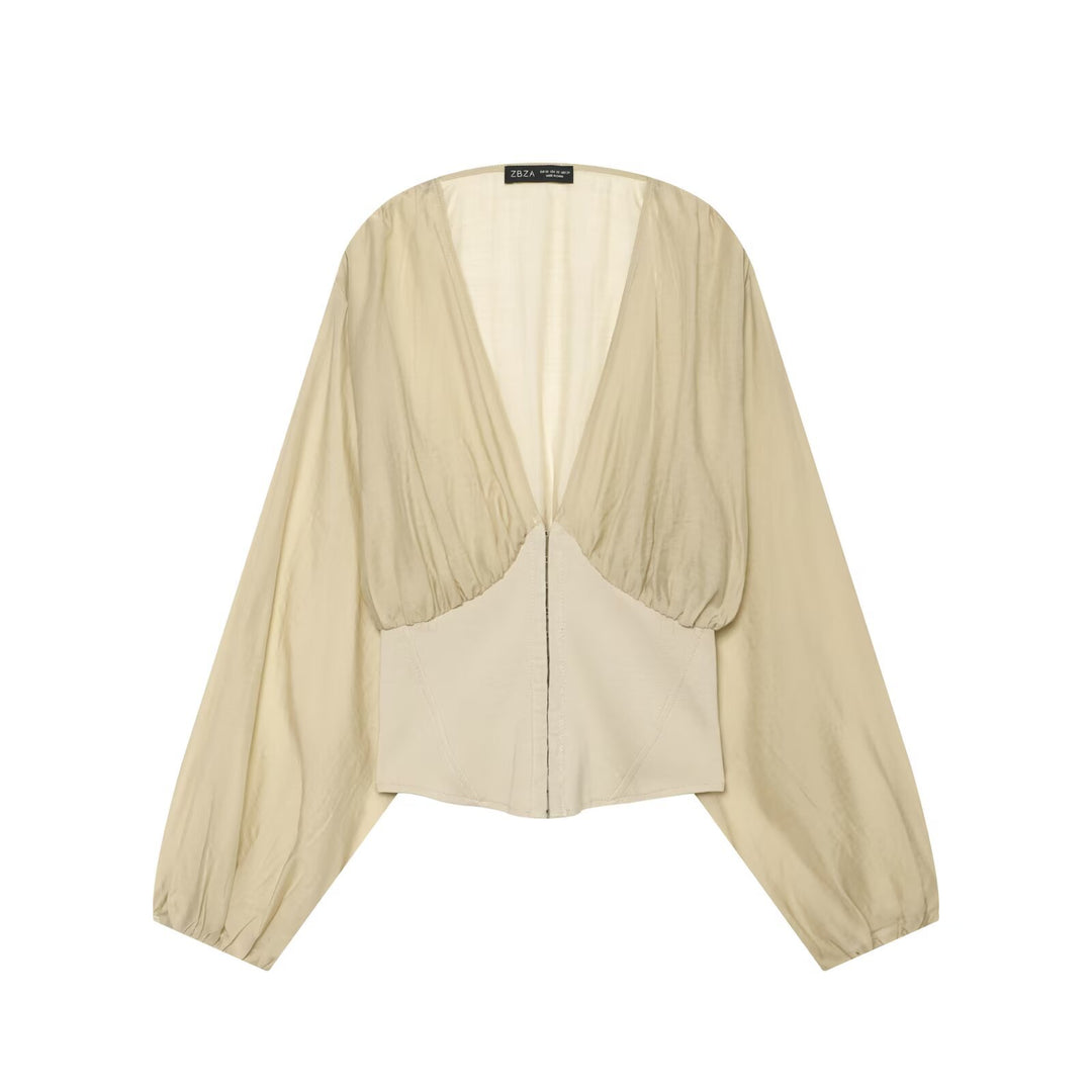Damen Kurzes Bolero-Blouson mit tiefem V‑Ausschnitt, geraffter Passe und Ballonärmeln Echo Archiv