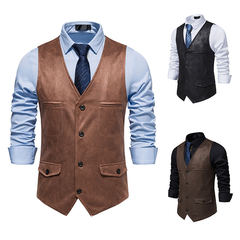 Herren elegante Weste aus Kunstleder mit praktischen Taschen Echoarchiv